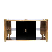 Mauris Titanium Gold Polished Stainless Steel Base Doors Black Buffet