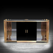 Mauris Titanium Gold Polished Stainless Steel Base Doors Black Modern Buffet