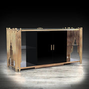 Mauris Titanium Gold Polished Stainless Steel Base Doors Black Stylish Buffet