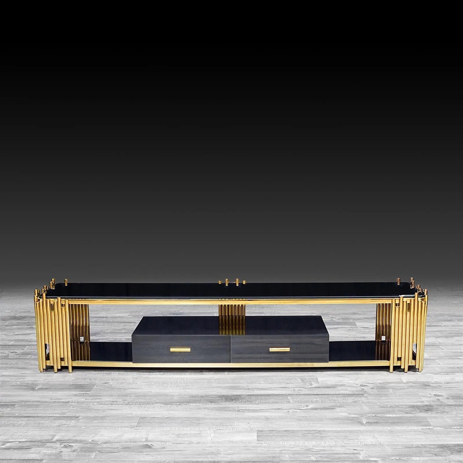 Mauris Titanium Gold Polished Stainless Steel Base Modern Tv Stand