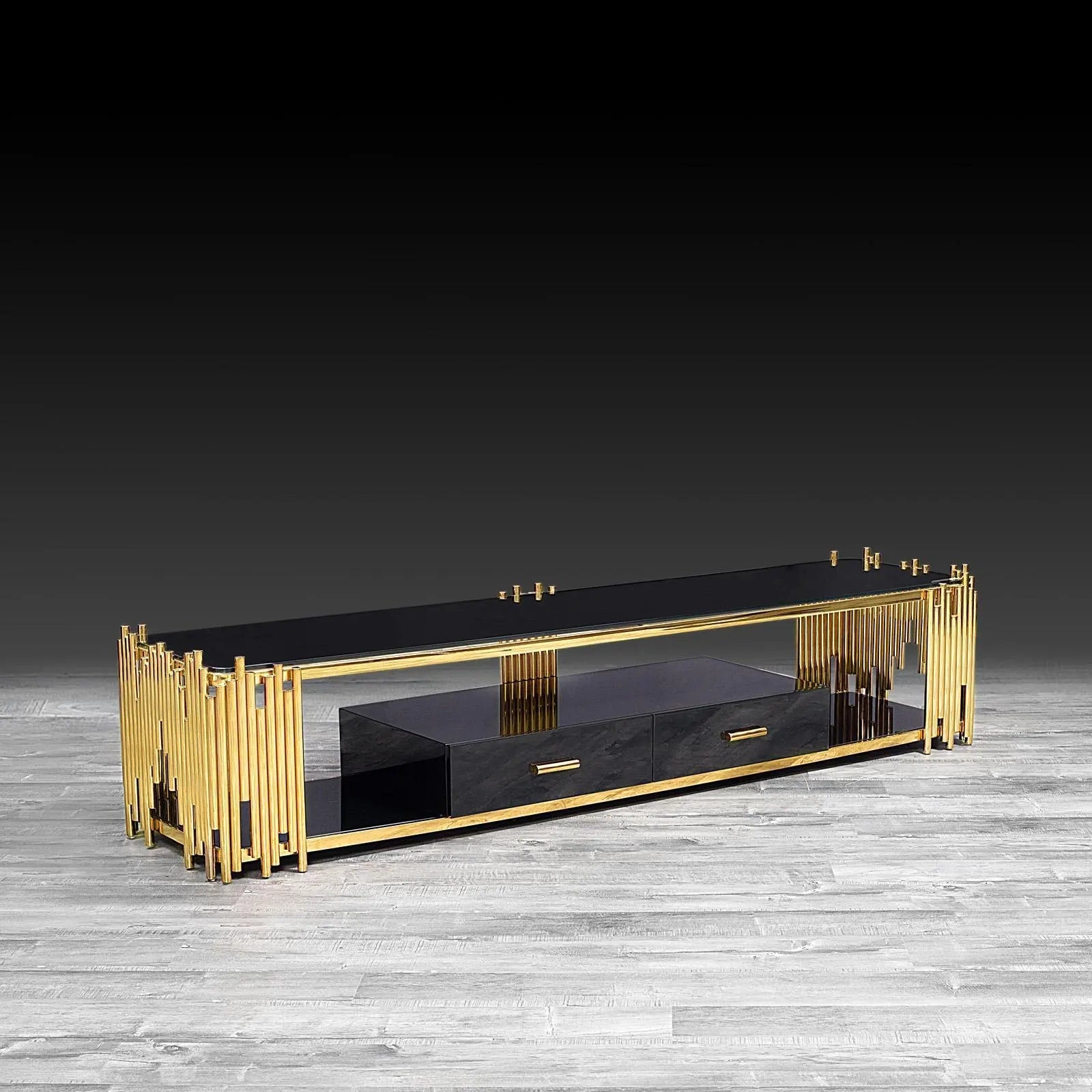 Mauris Titanium Gold Polished Stainless Steel Base Stylish Tv Stand
