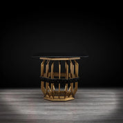 Milano Titanium Gold Brushed Stainless Steel Base Square Glass Modern End Table