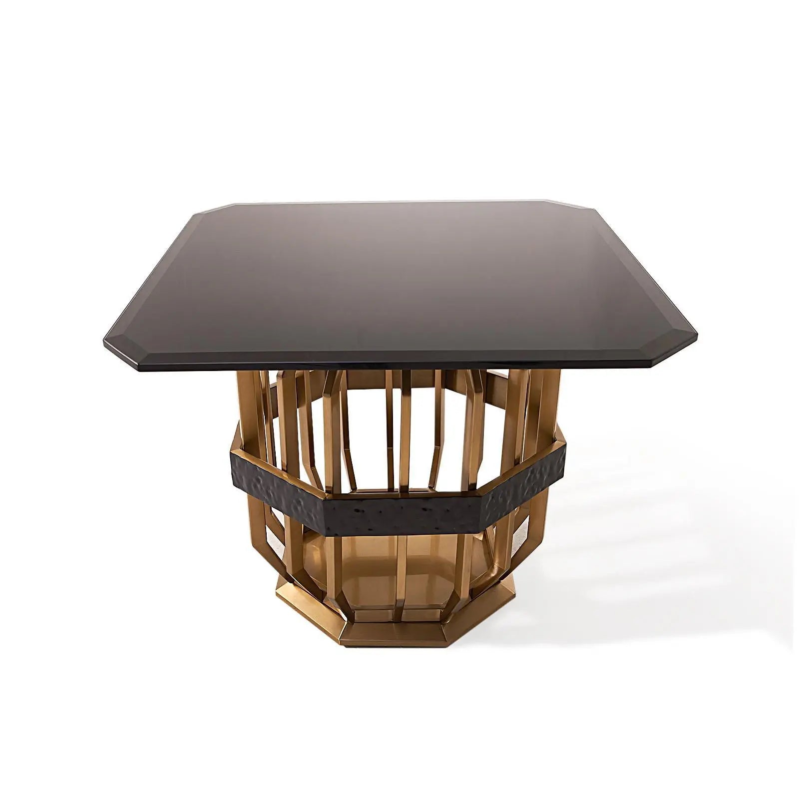 Milano Titanium Gold Brushed Stainless Steel Base Square Glass Stylish End Table