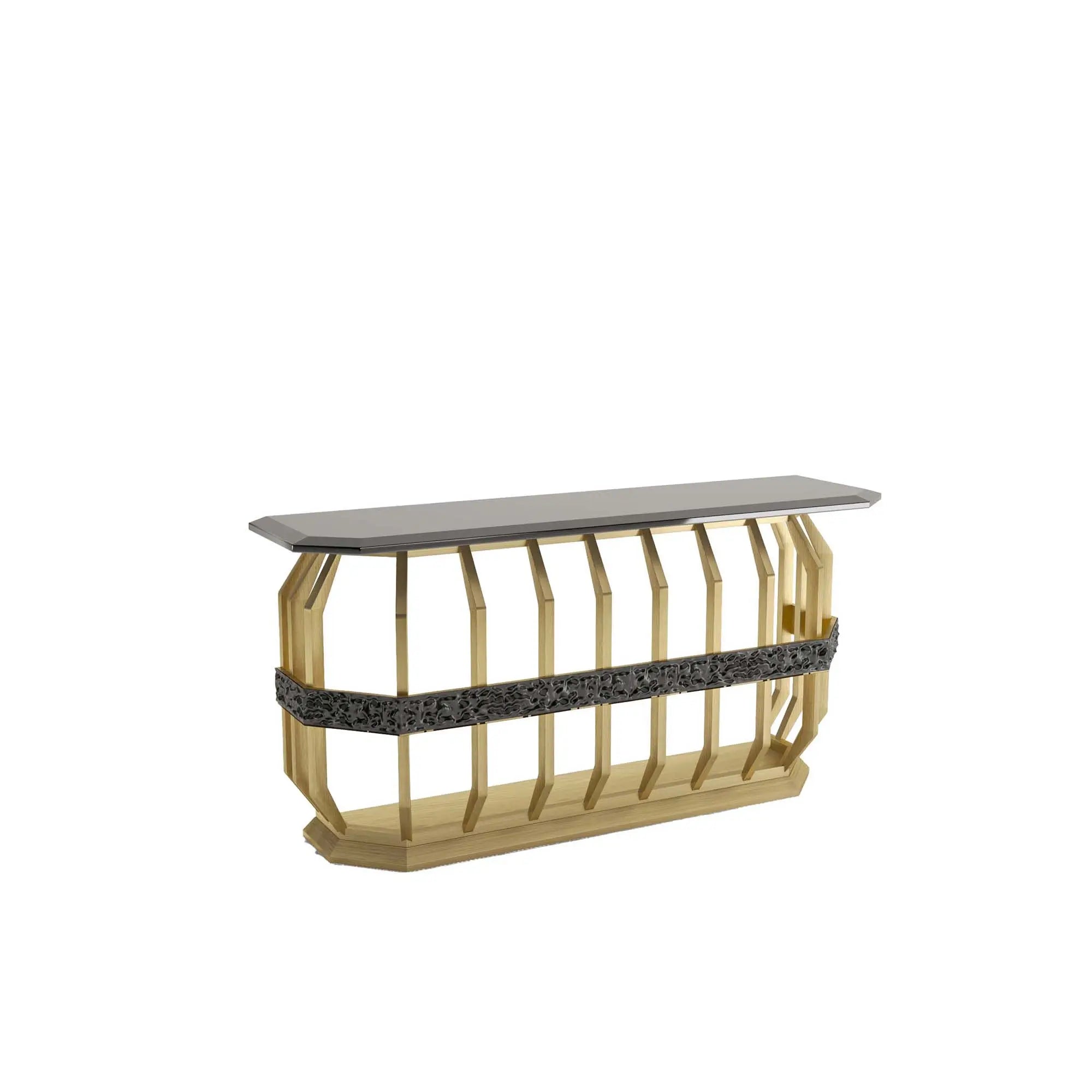 Milano Glass Top Console Table Brushed Gold Modern