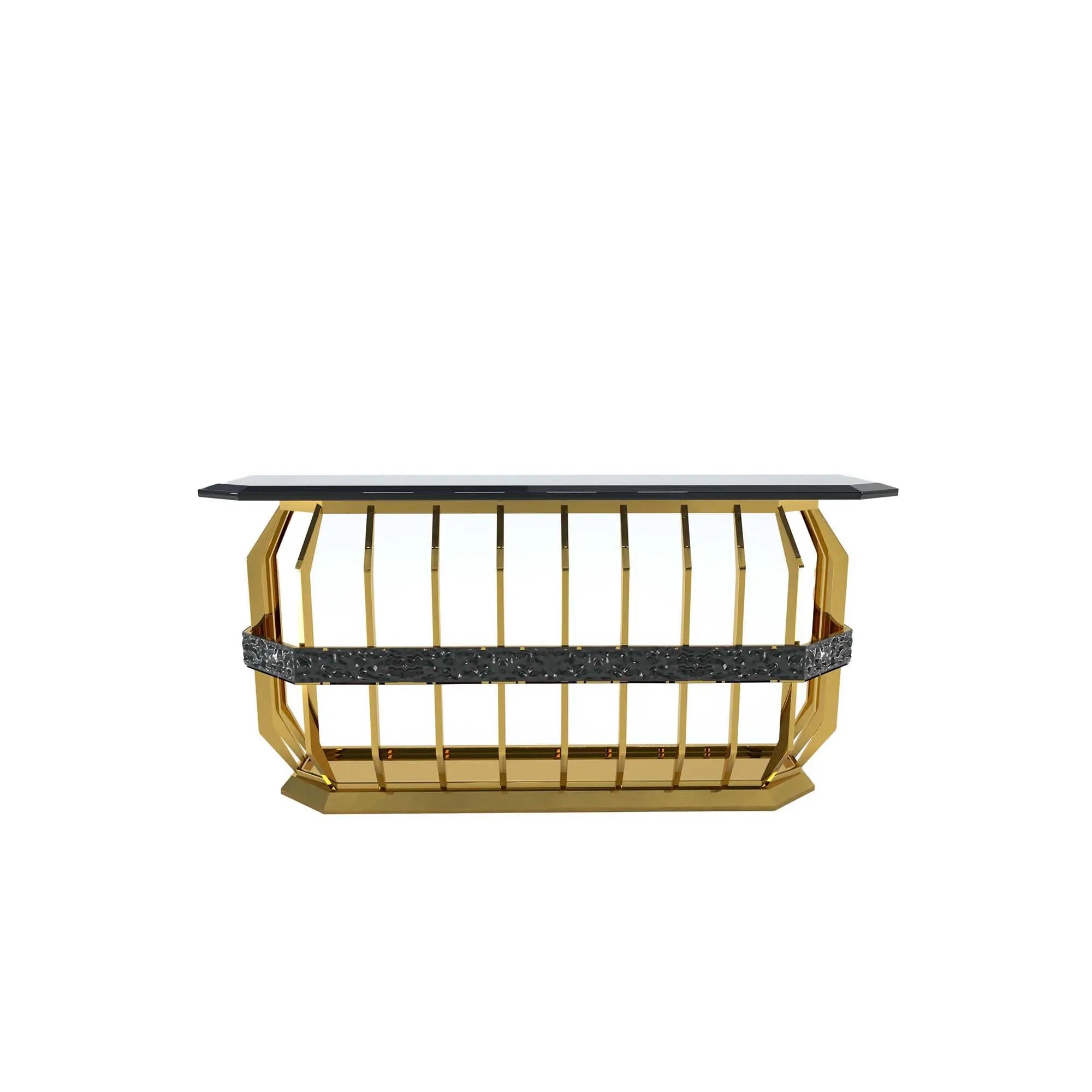 Milano Glass Top Console Table Brushed Gold