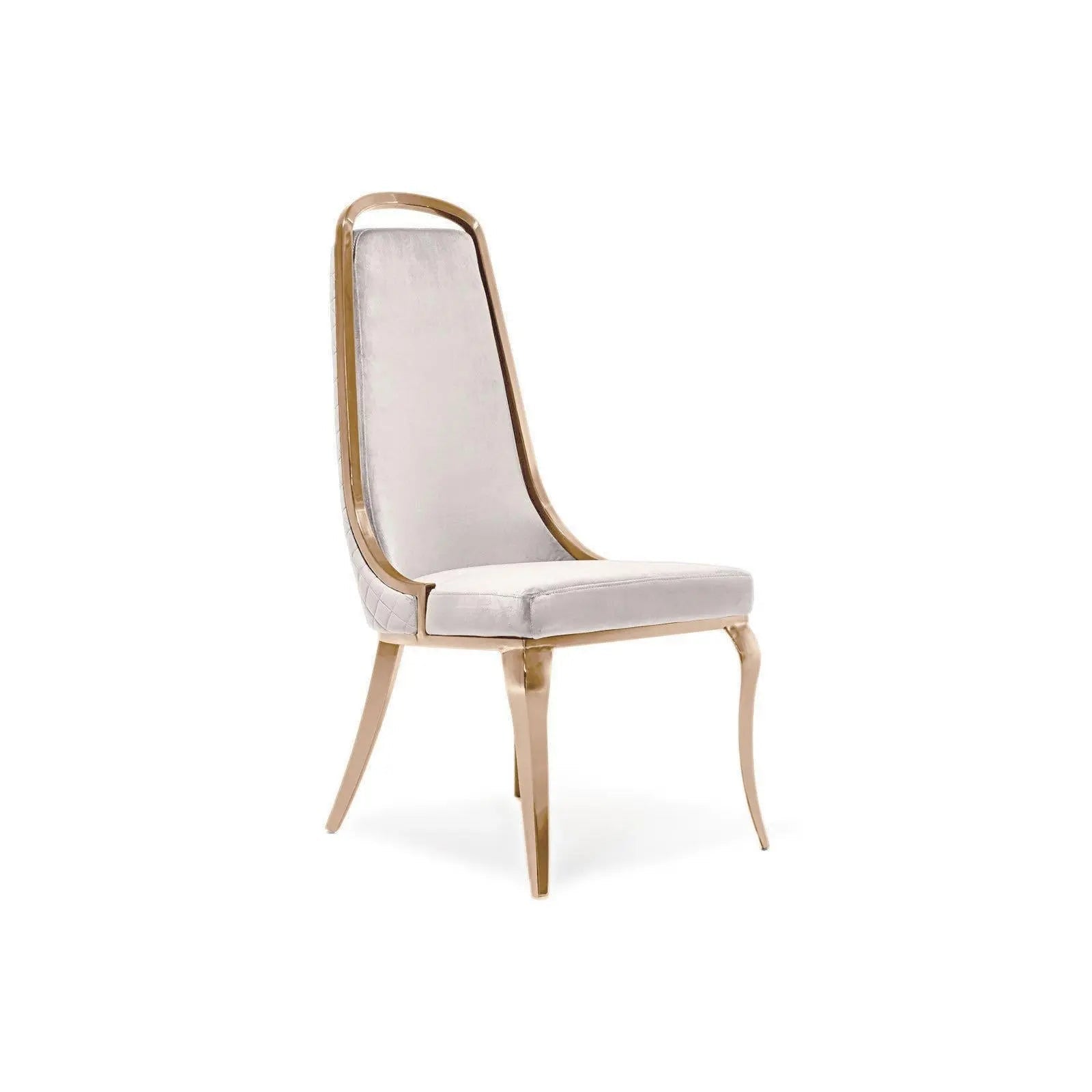 Milano Rose Gold Polished Stainless Steel Base Beige Stylish Dining Chair