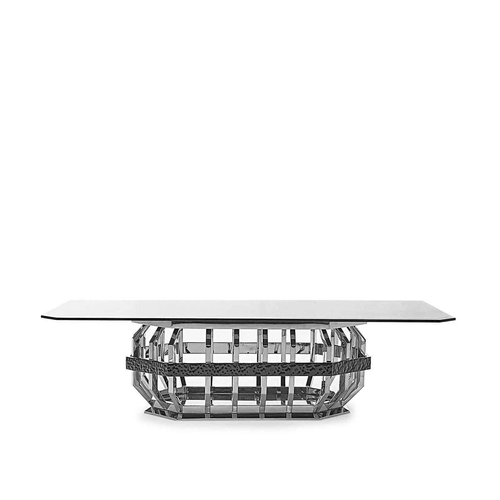 Milano Polished Stainless Steel Base Rectagular Glass Dining Table RG