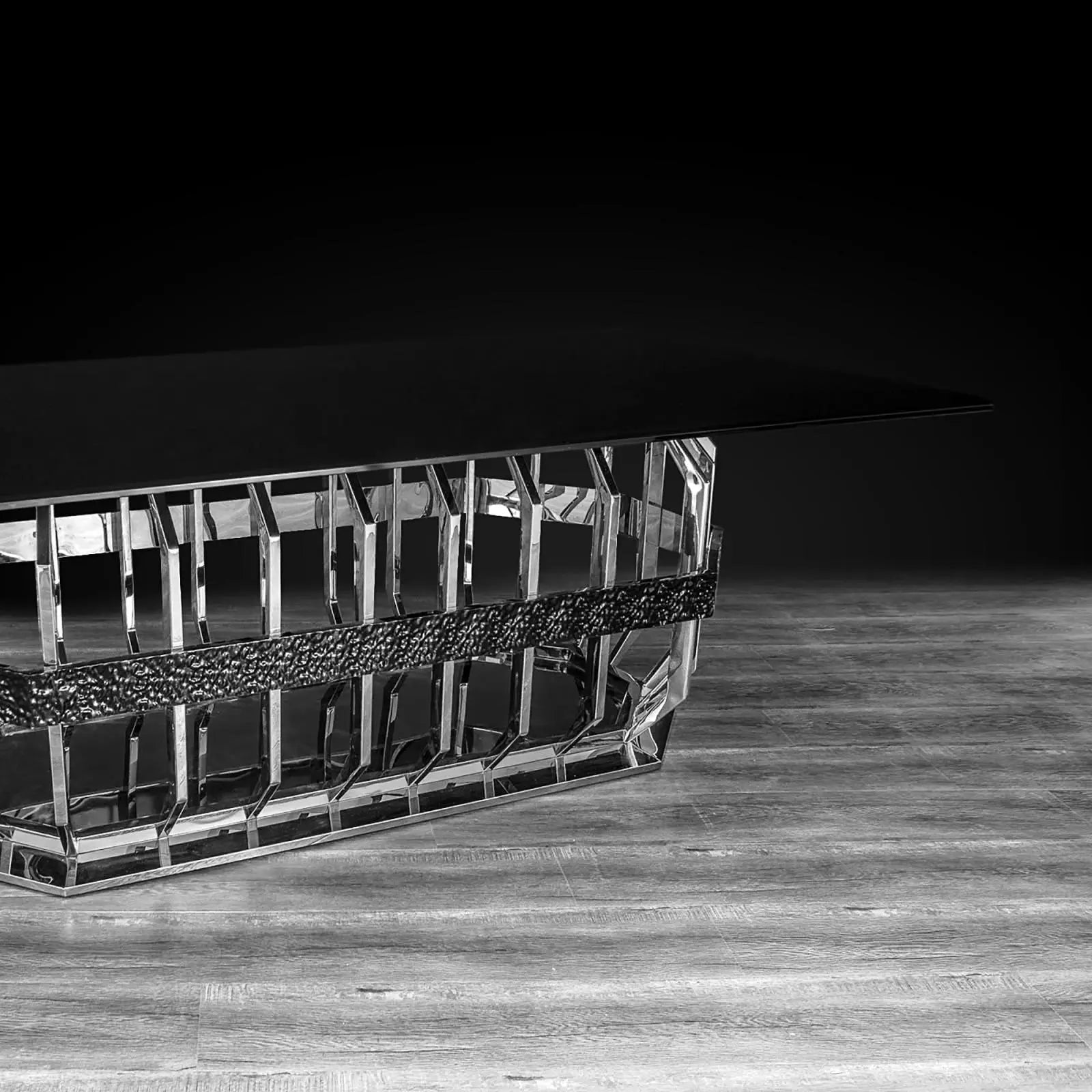 Milano Polished Stainless Steel Base Rectagular Glass Stylish Dining Table RG