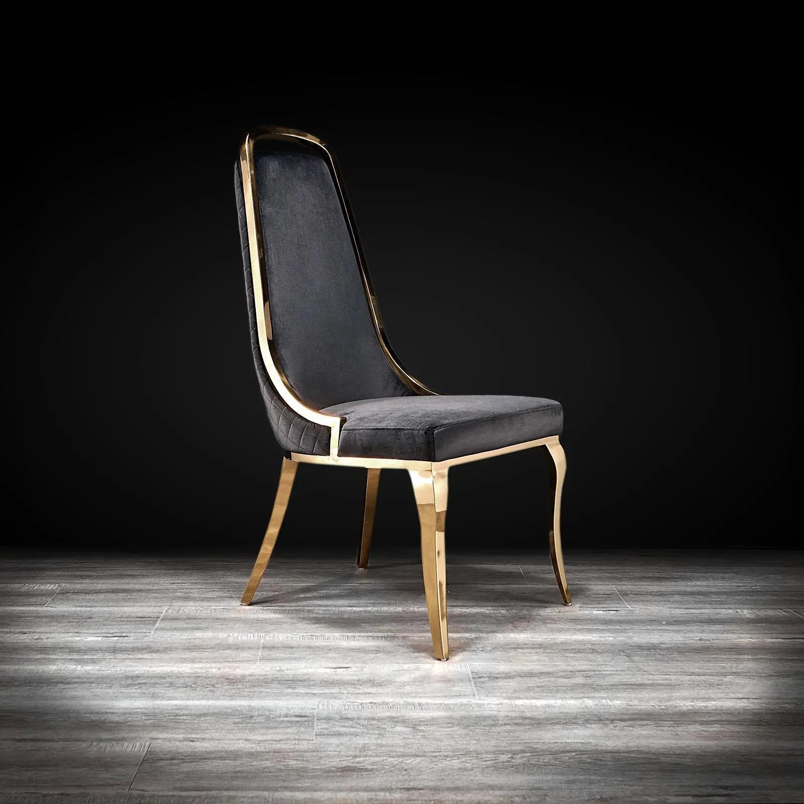 Milano Titanium Gold Polished Stainless Steel Base Black Stylish Dining Chair