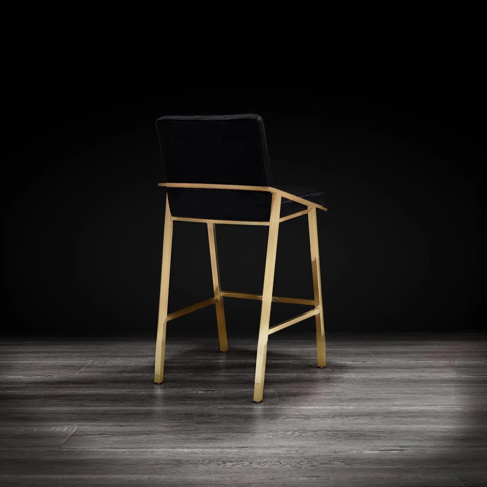 Nolan Titanium Gold Brushed Stainless Steel Base Black Roberto Grassie Counter Stool