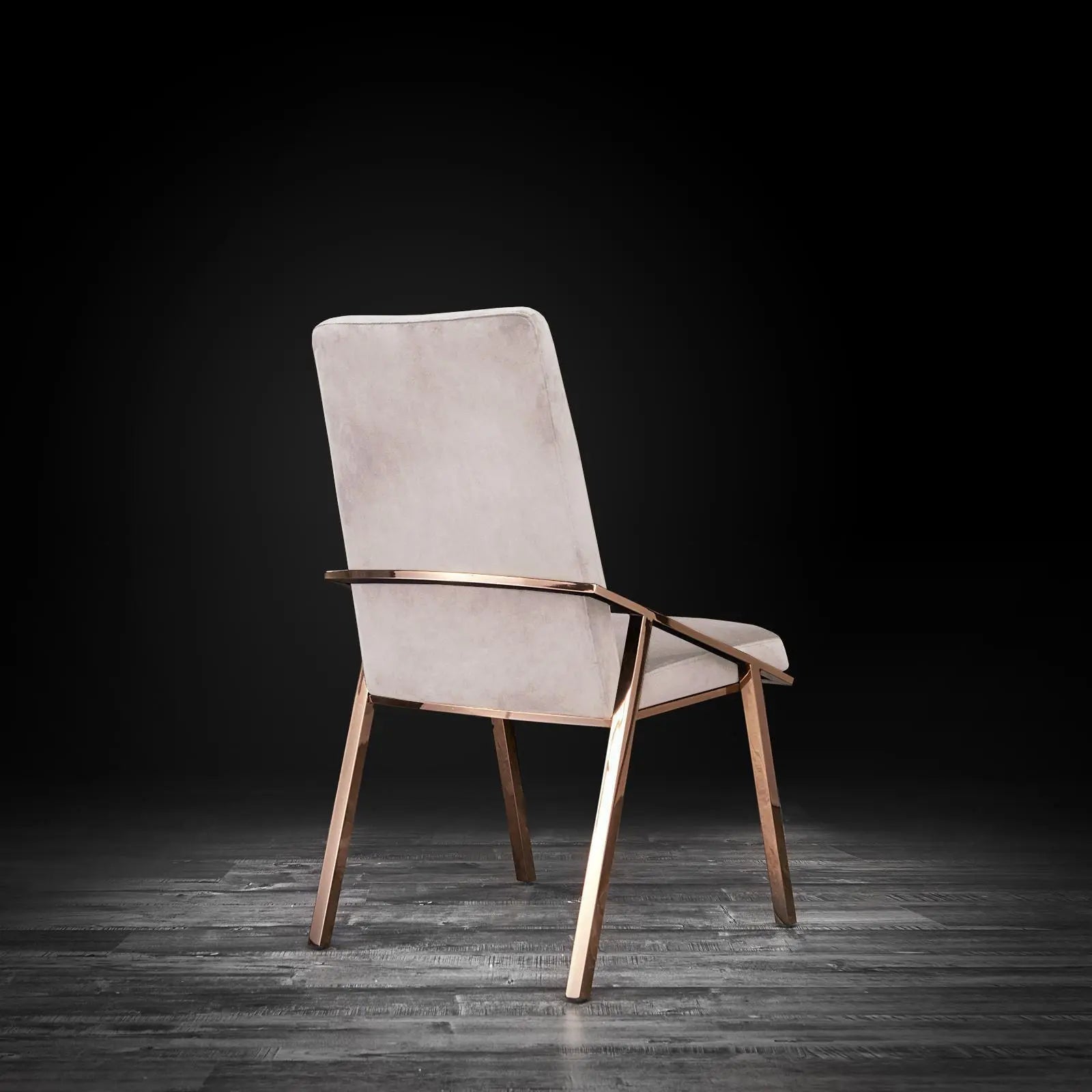 Nolan Rose Gold Polished Stainless Steel Base Beige Roberto Grassie Dining Chair