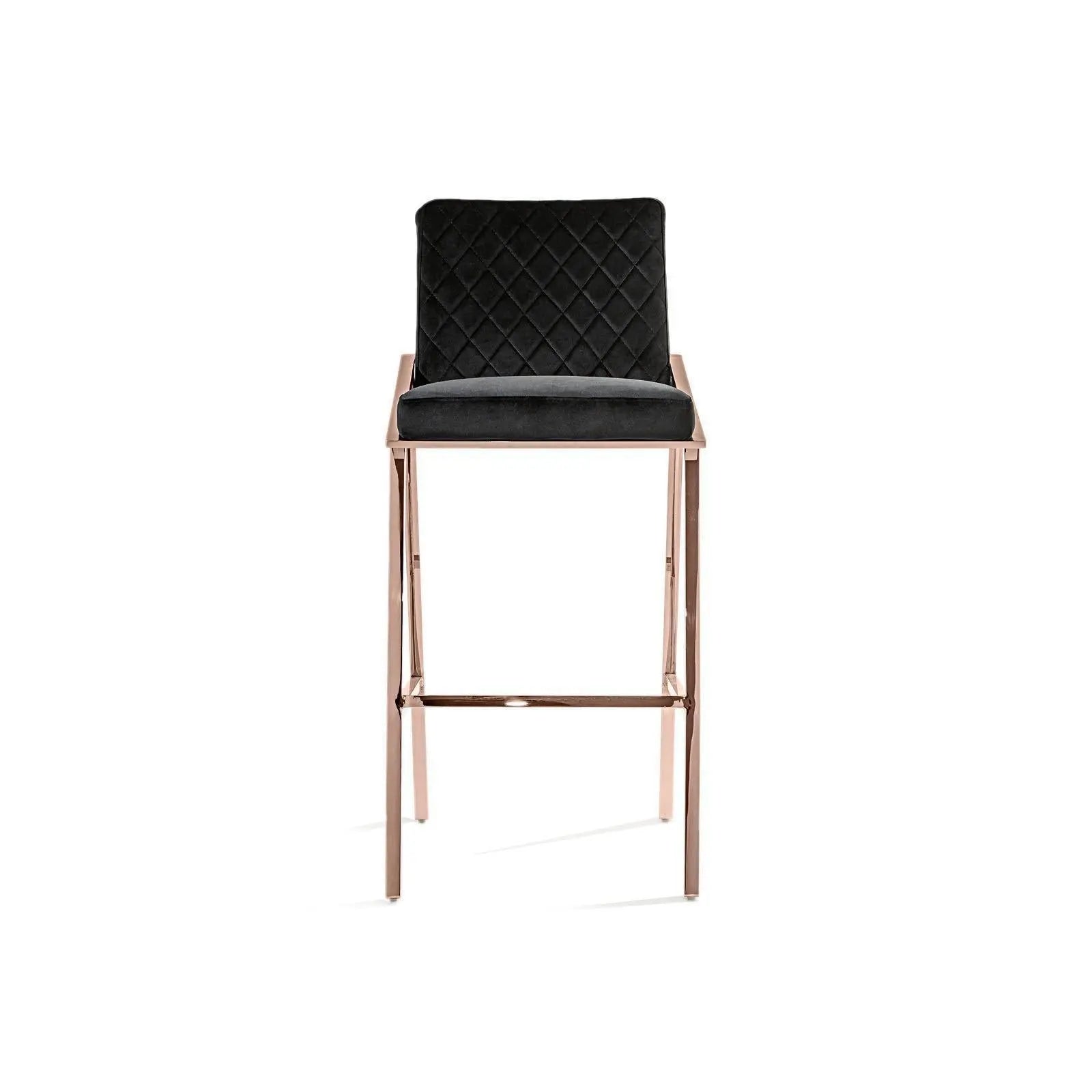 Nolan Rose Gold Polished Stainless Steel Base Black Bar Stool