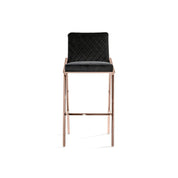 Nolan Rose Gold Polished Stainless Steel Base Black Bar Stool