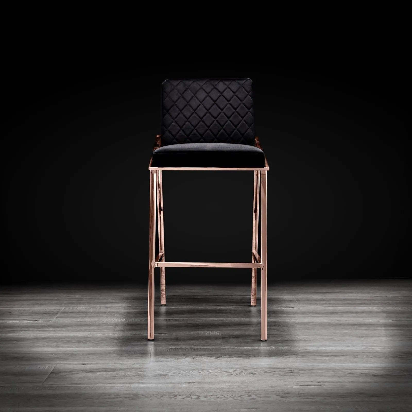 Nolan Rose Gold Polished Stainless Steel Base Black Modern Bar Stool
