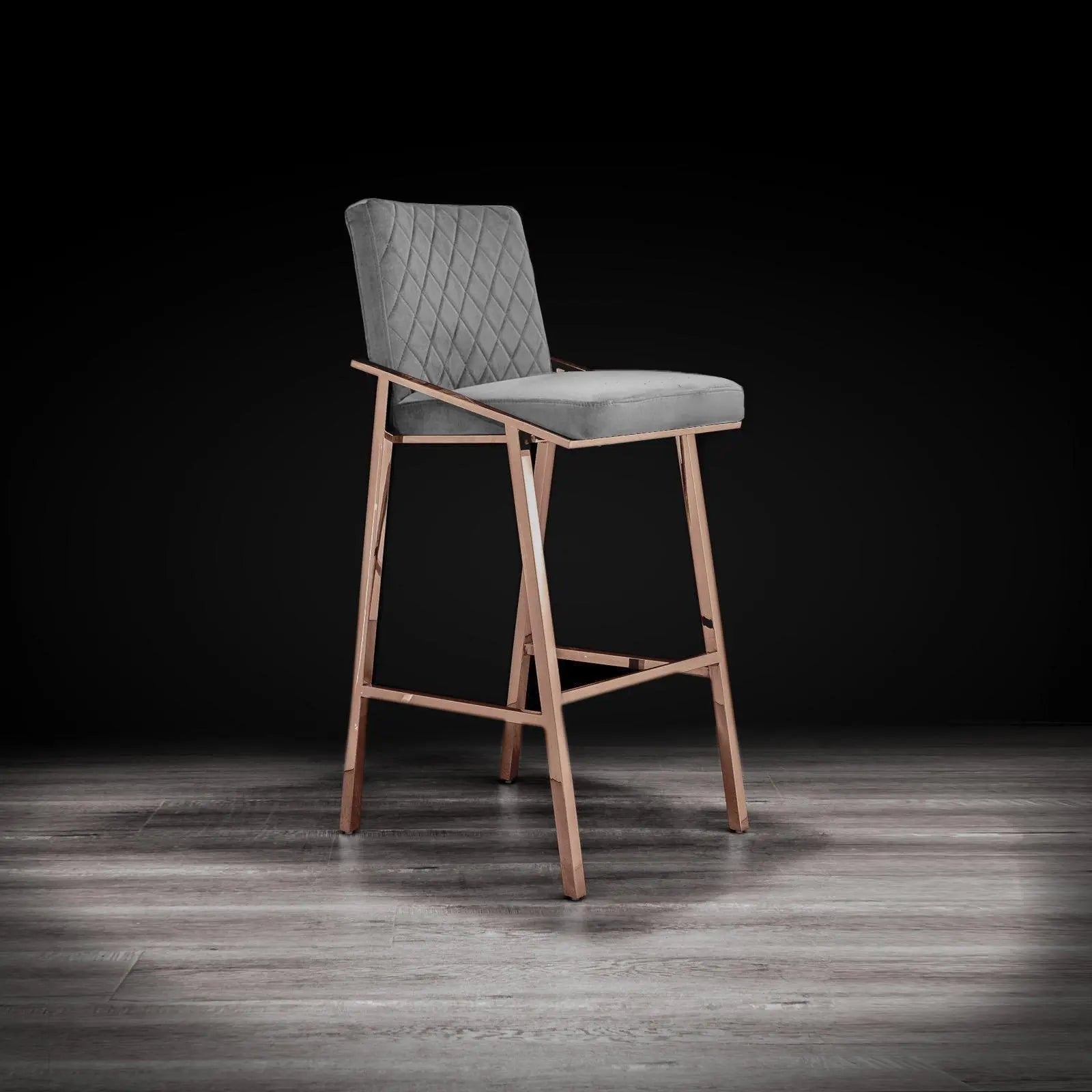 Nolan Rose Gold Polished Stainless Steel Base Gray Roberto Grassie Bar Stool