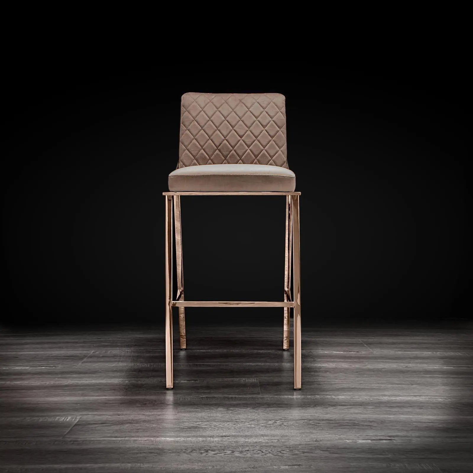 Nolan Rose Gold Polished Stainless Steel Base Taupe Modern Bar Stool