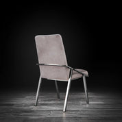 Nolan Polished Stainless Steel Base Taupe Roberto Grassie Dining Chair