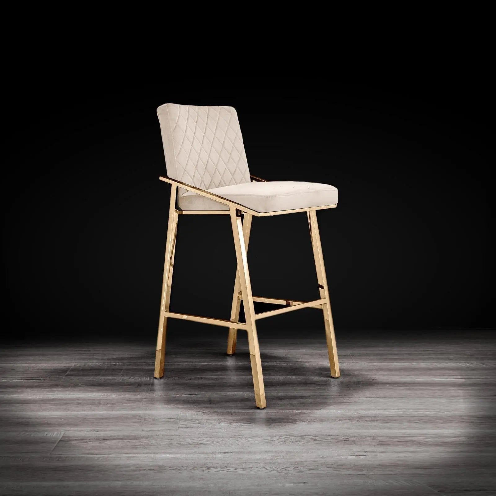 Nolan Titanium Gold Polished Stainless Steel Base Beige Roberto Grassie Counter Stool