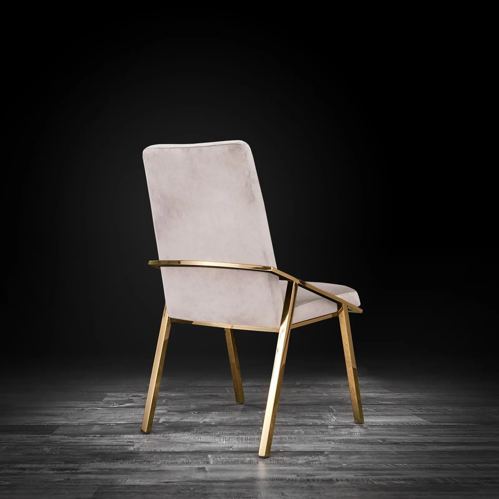 Nolan Titanium Gold Polished Stainless Steel Base Beige Roberto Grassie Dining Chair