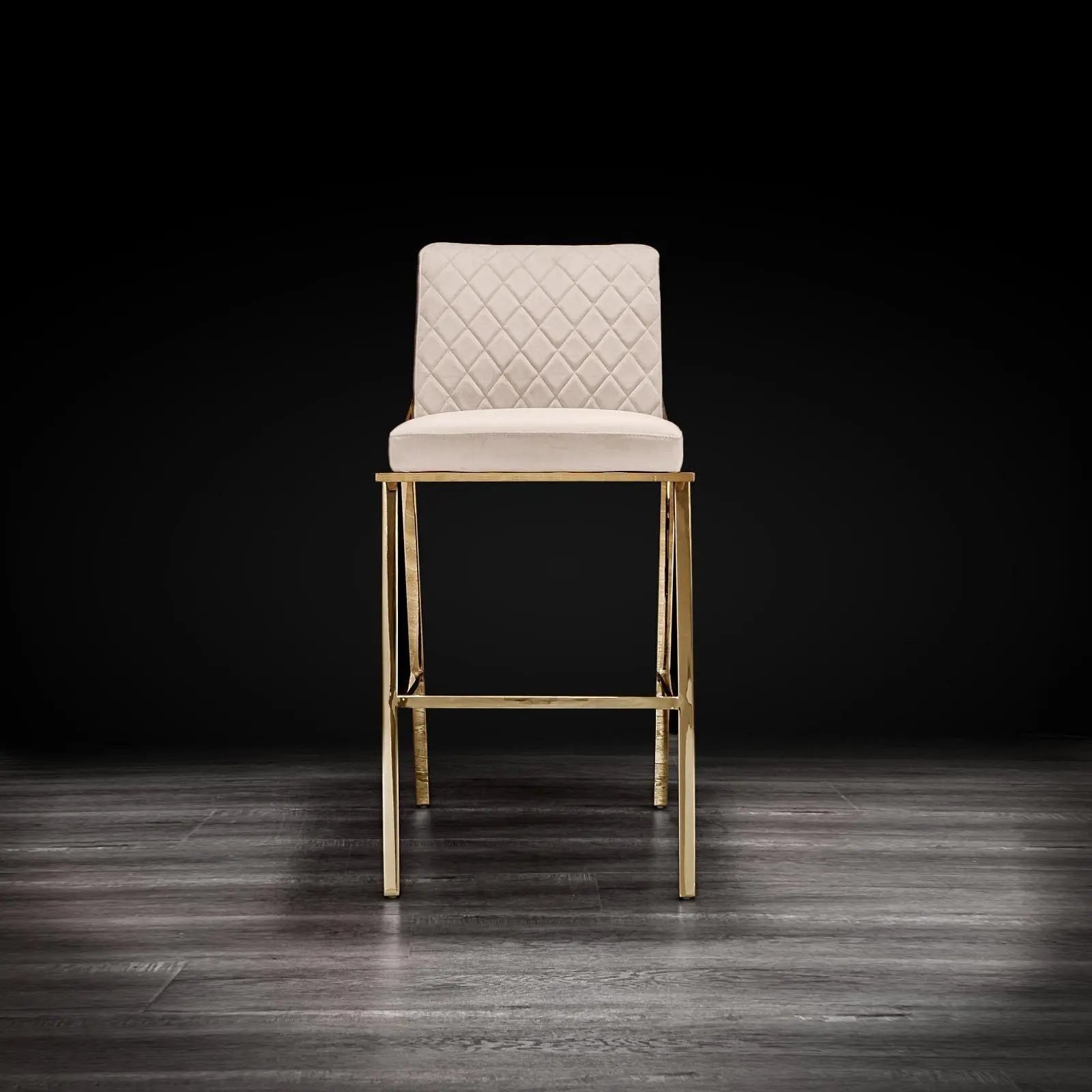 Nolan Titanium Gold Polished Stainless Steel Base Beige Stylish Counter Stool