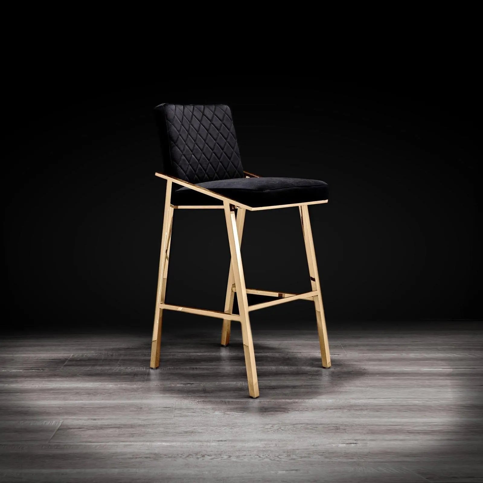 Nolan Titanium Gold Polished Stainless Steel Base Black Modern Counter Stool