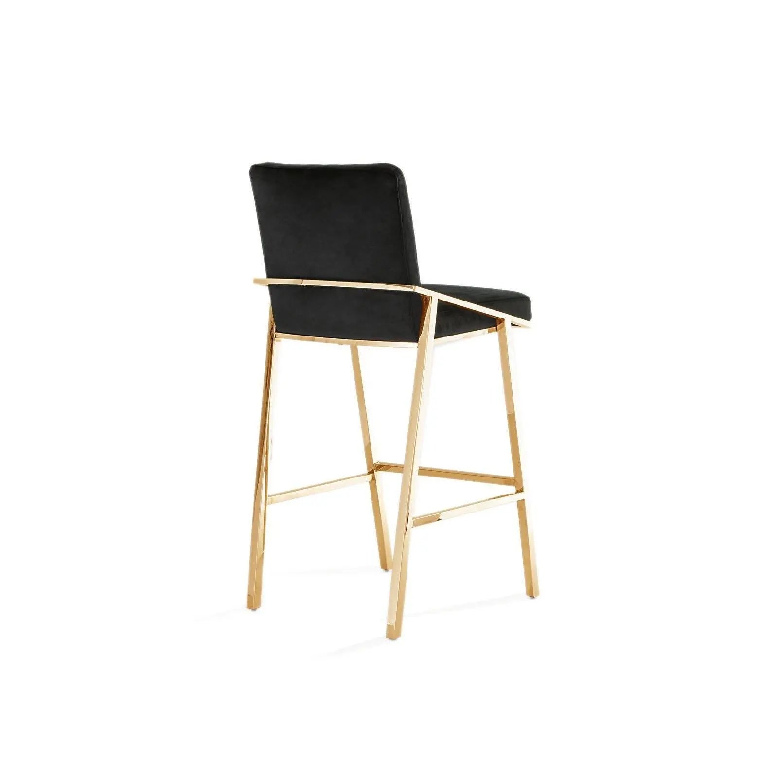 Nolan Titanium Gold Polished Stainless Steel Base Black Roberto Grassie Counter Stool