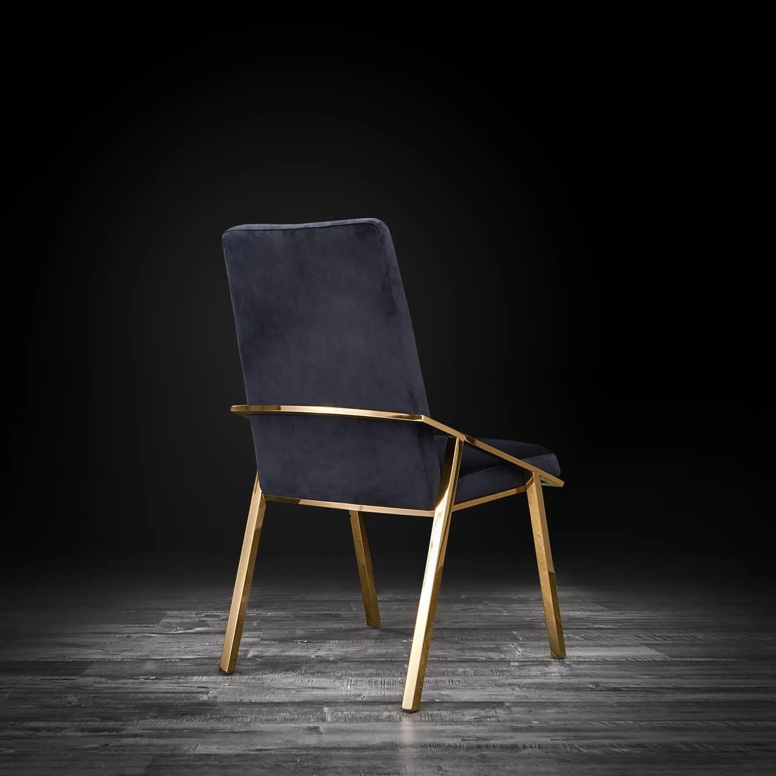 Nolan Titanium Gold Polished Stainless Steel Base Black Roberto Grassie Dining Chair