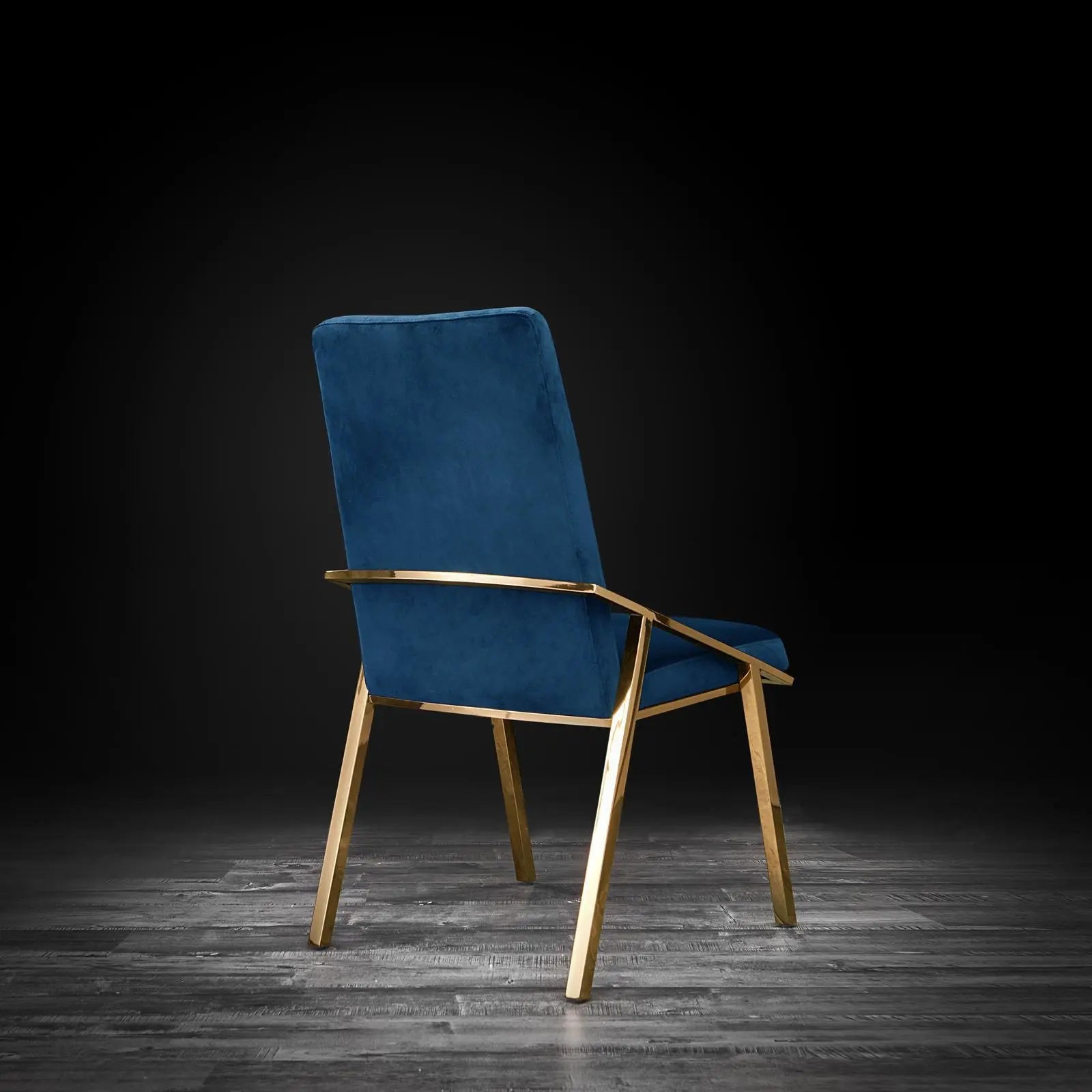 Nolan Titanium Gold Polished Stainless Steel Base Dark Blue Roberto Grassie Dining Chair
