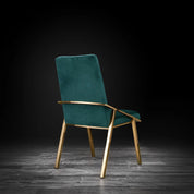 Nolan Titanium Gold Polished Stainless Steel Base Dark Green Roberto Grassie Dining Chair