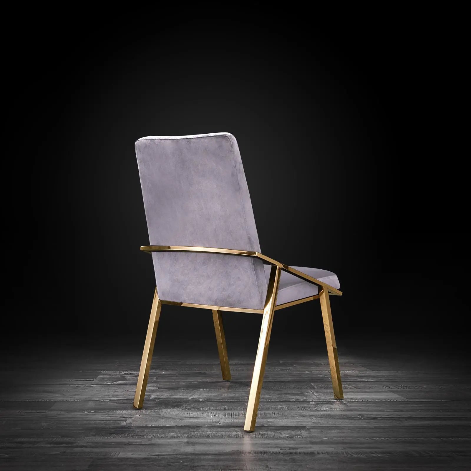 Nolan Titanium Gold Polished Stainless Steel Base Gray Roberto Grassie Dining Chair