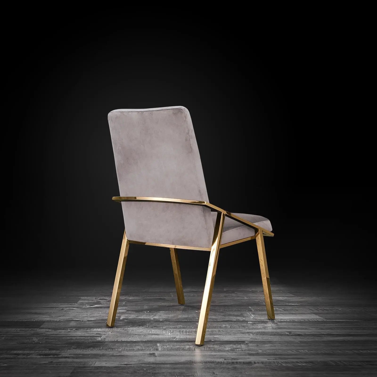 Nolan Titanium Gold Polished Stainless Steel Base Taupe Roberto Grassie Dining Chair