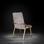 Nolan Titanium Gold Polished Stainless Steel Base Taupe Roberto Grassie Dining Chair