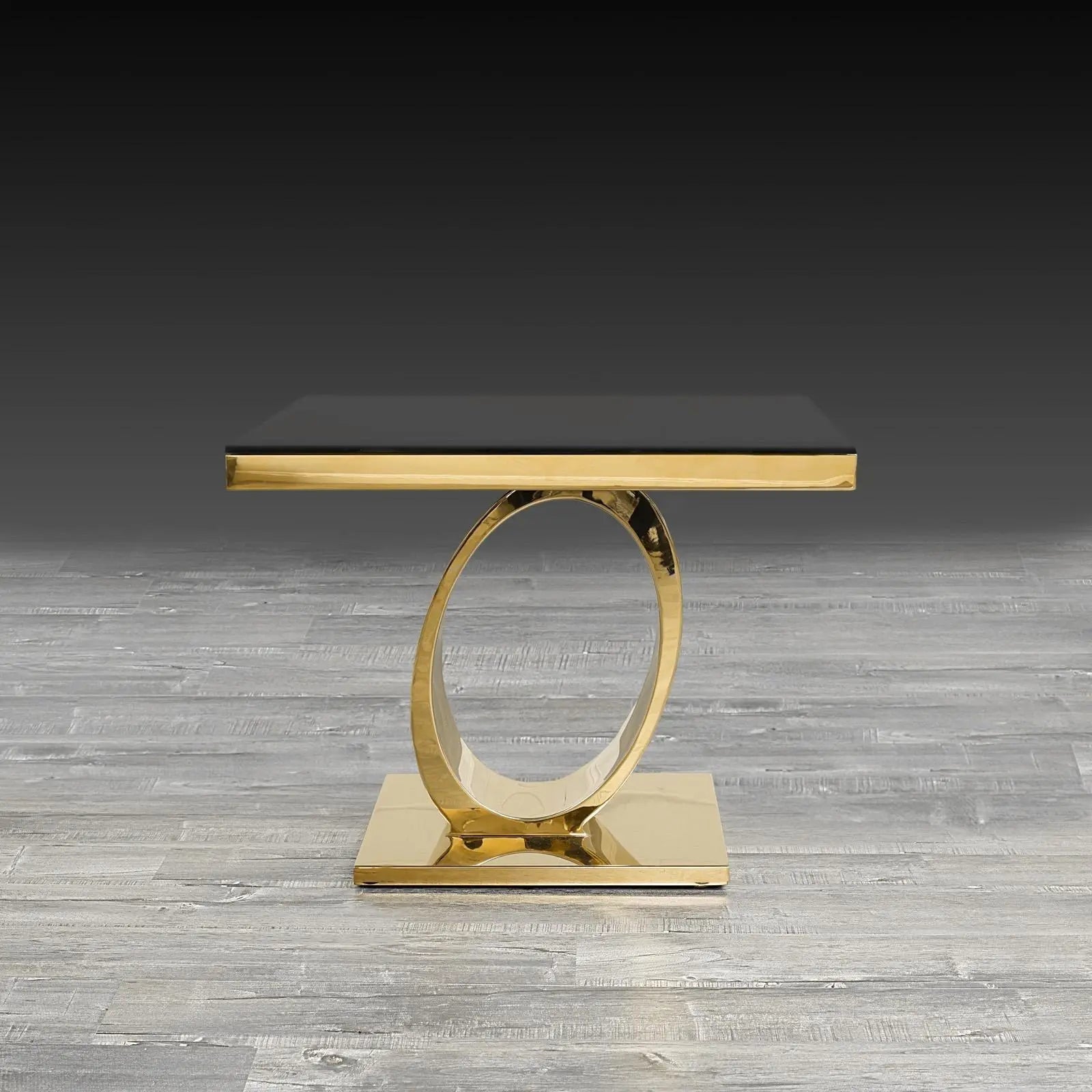Onyx Glass Titanium Gold Polished Stainless Steel Base Modern End Table
