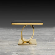Onyx Glass Titanium Gold Polished Stainless Steel Base Modern End Table