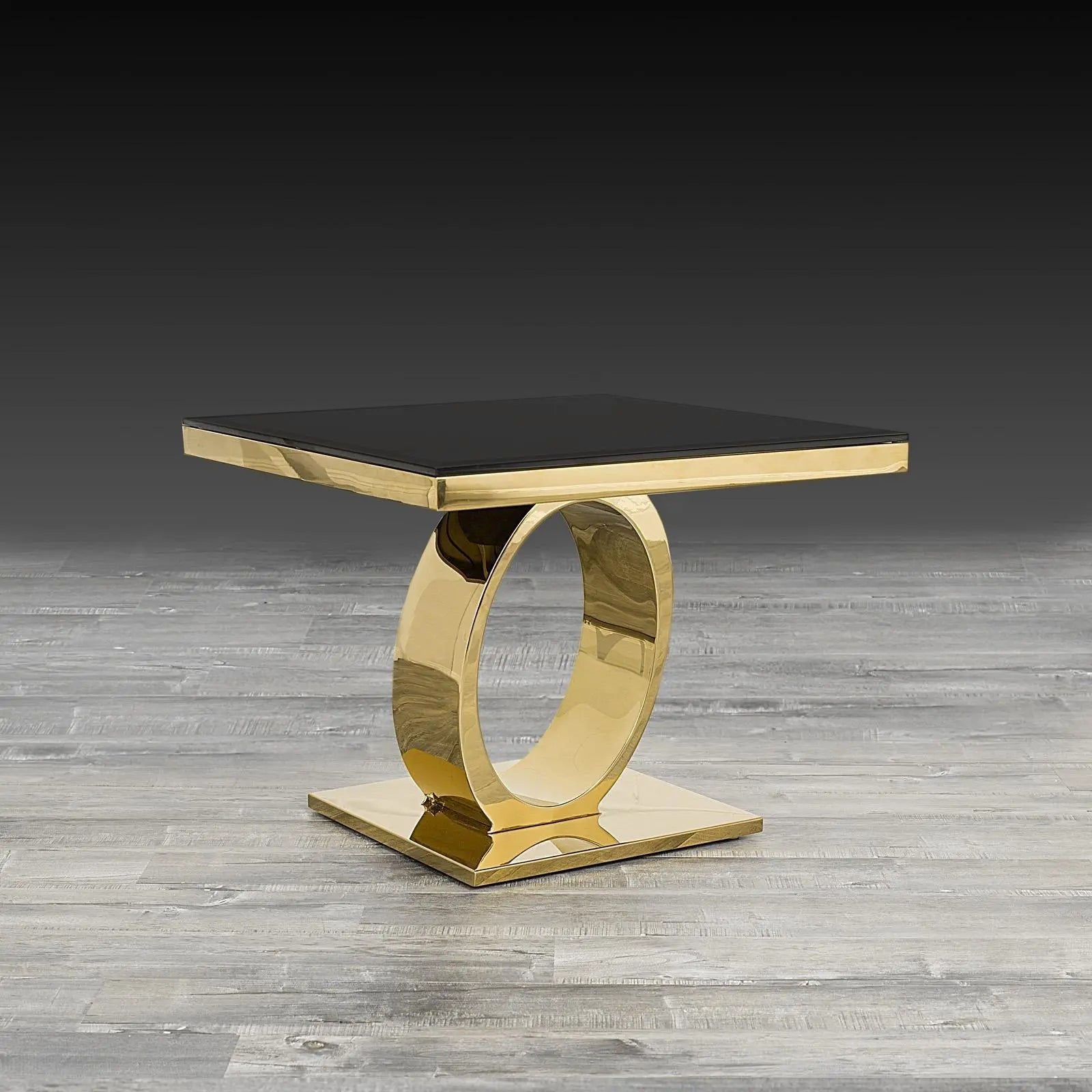 Onyx Glass Titanium Gold Polished Stainless Steel Base Stylish End Table
