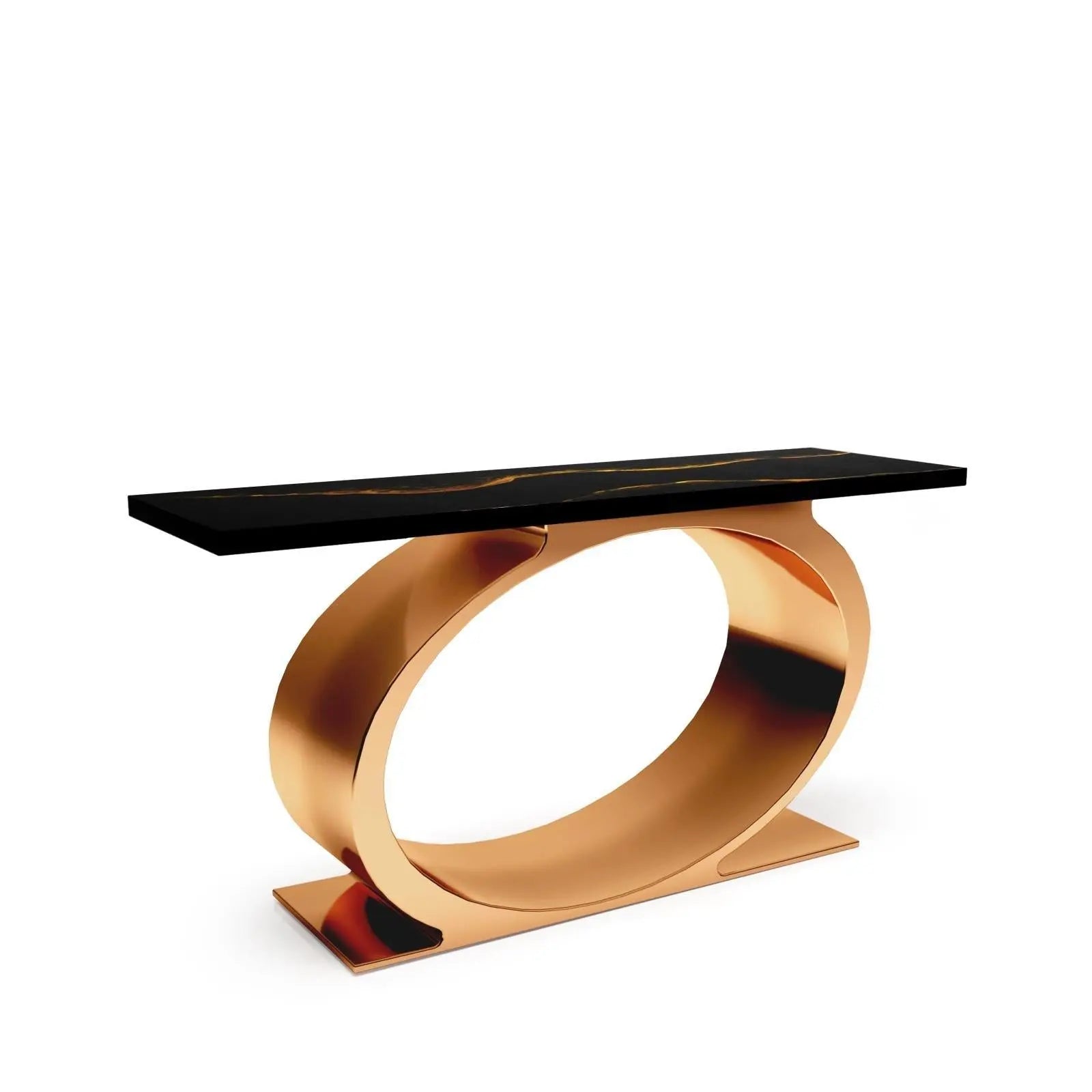 Onyx Rose Gold Polished Stainless Steel Base Black Mountain Large Console Table