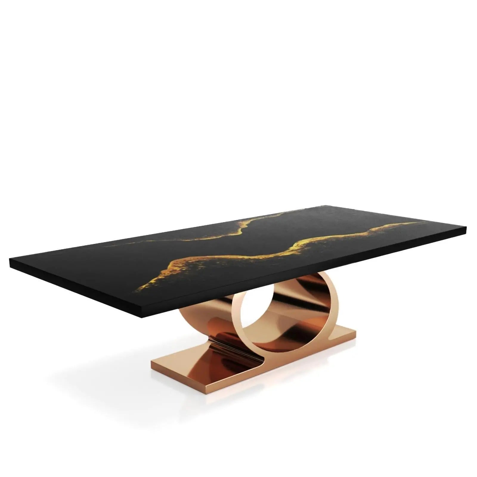 Onyx Rose Gold Polished Stainless Steel Base Black Mountain Large Dining Table