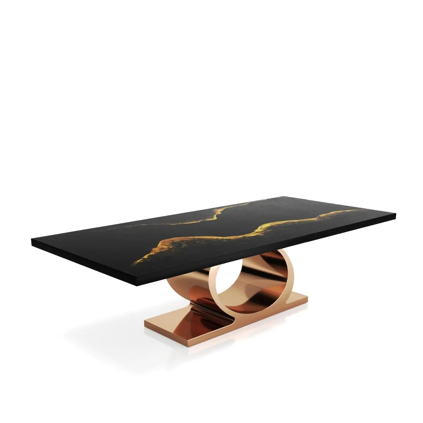 Onyx Rose Gold Polished Stainless Steel Base Black Mountain Small Dining Table