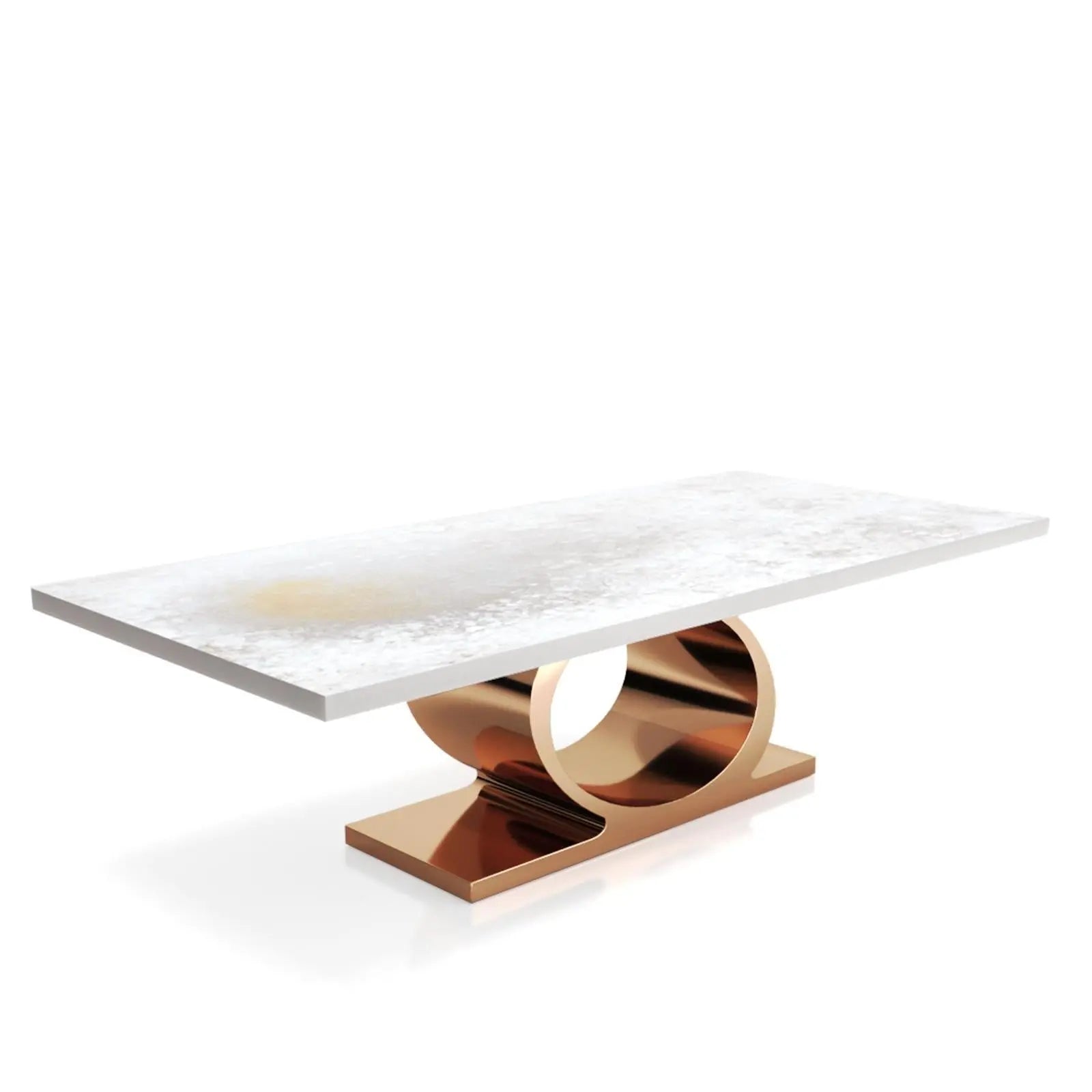 Onyx Rose Gold Polished Stainless Steel Base White Art Large Dining Table