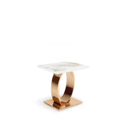 Onyx Rose Gold Polished Stainless Steel Base White Art Large End Table