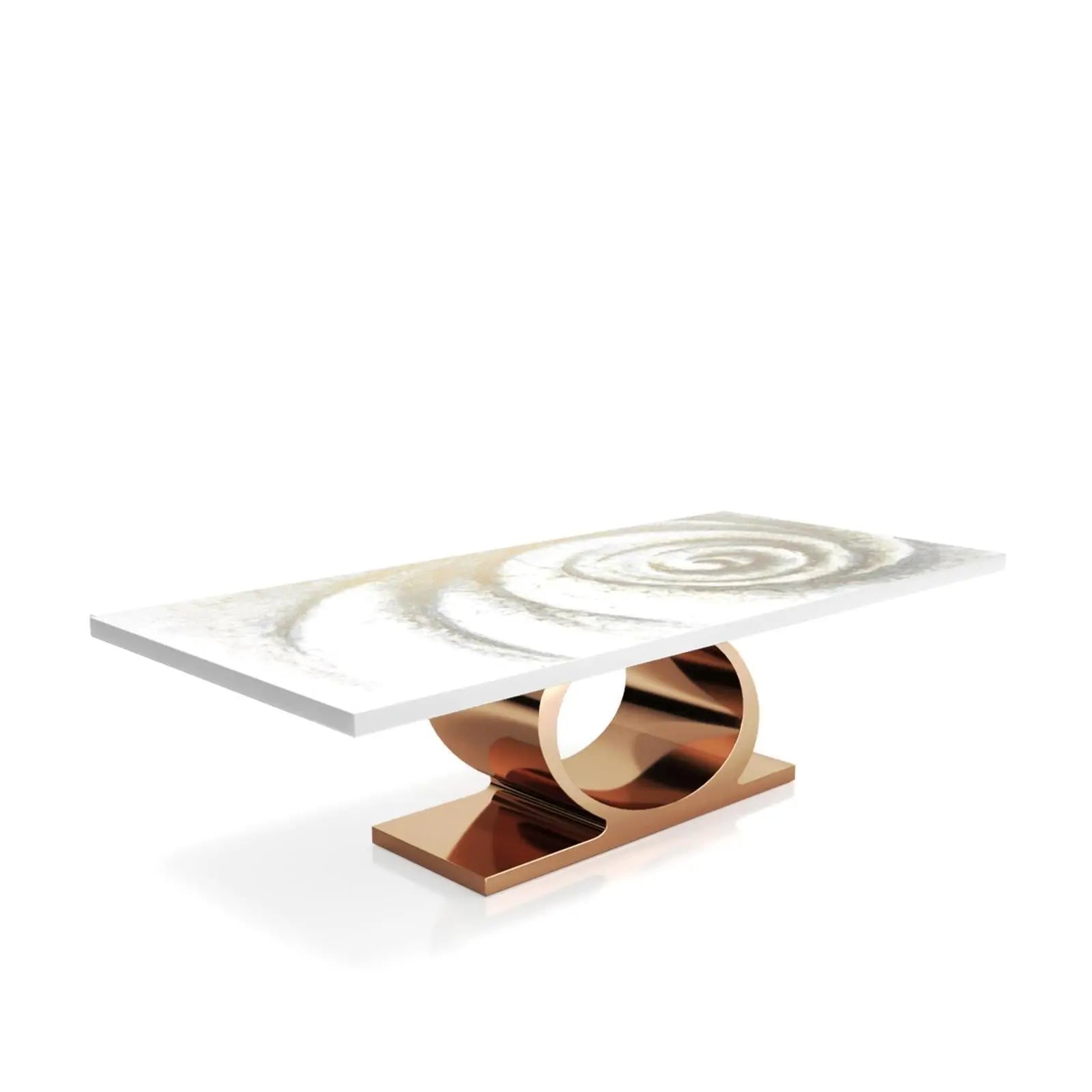 Onyx Rose Gold Polished Stainless Steel Base White Fiore Small Dining Table