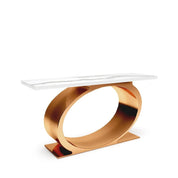 Onyx Rose Gold Polished Stainless Steel Base White Mountain Large Console Table