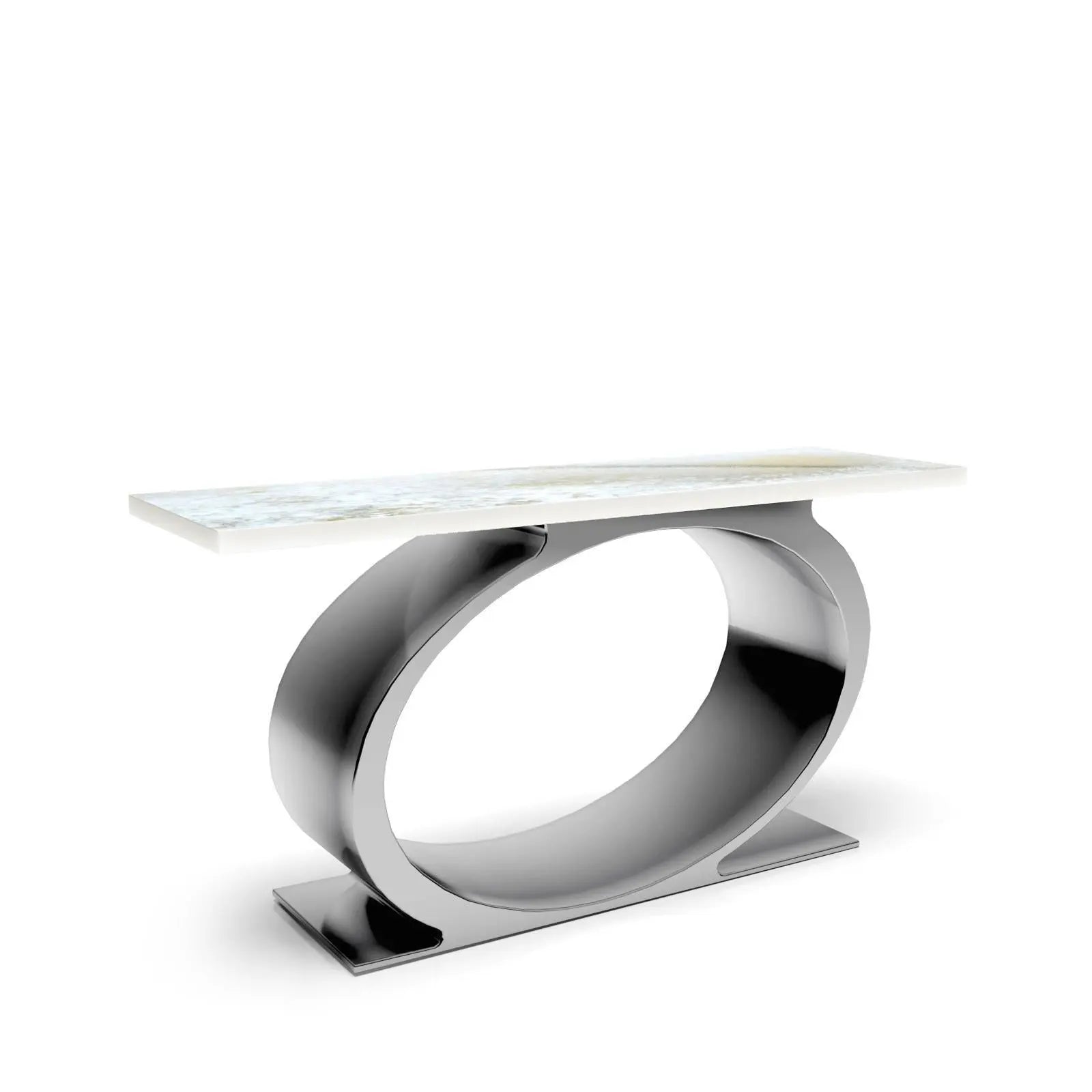 Onyx Silver White Art Large Console Table