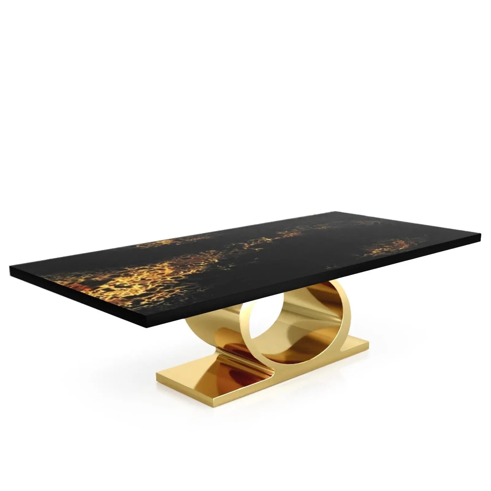 Onyx Titanium Gold Polished Stainless Steel Base Black Art Large Dining Table