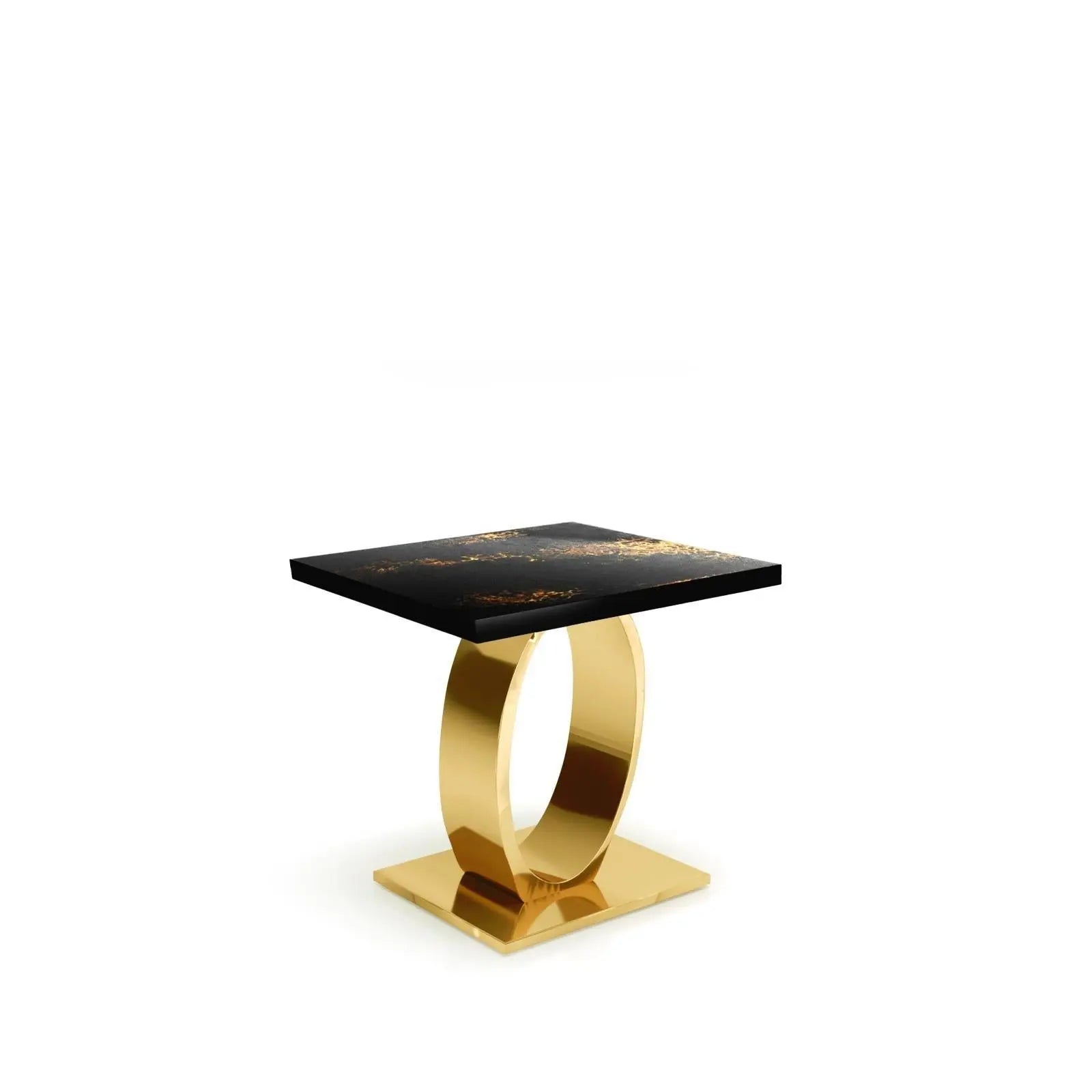 Onyx Titanium Gold Polished Stainless Steel Base Black Art Large End Table