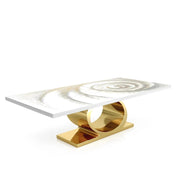 Onyx Titanium Gold Polished Stainless Steel Base White Fiore Large Dining Table