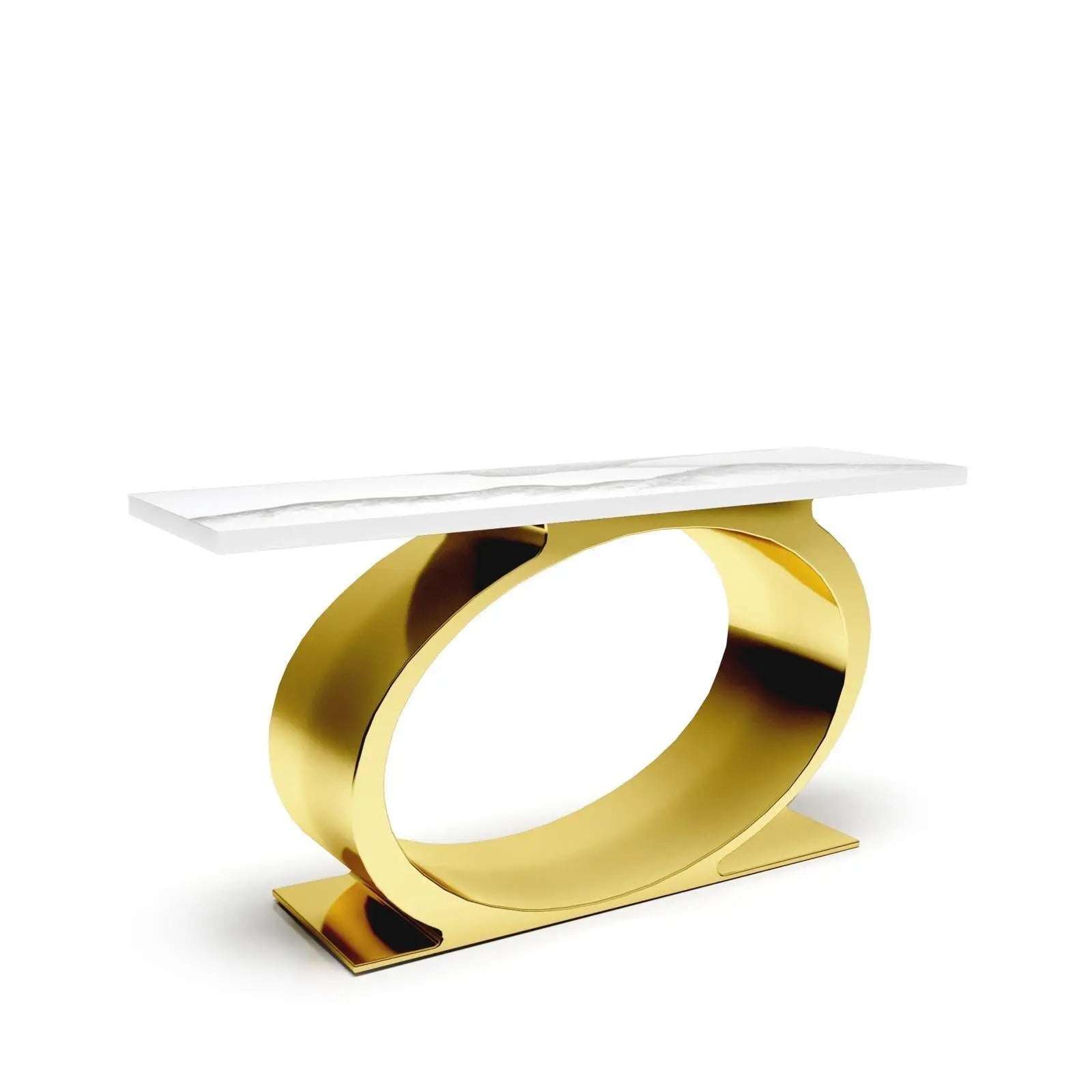 Onyx Titanium Gold Polished Stainless Steel Base White Mountain Large Console Table