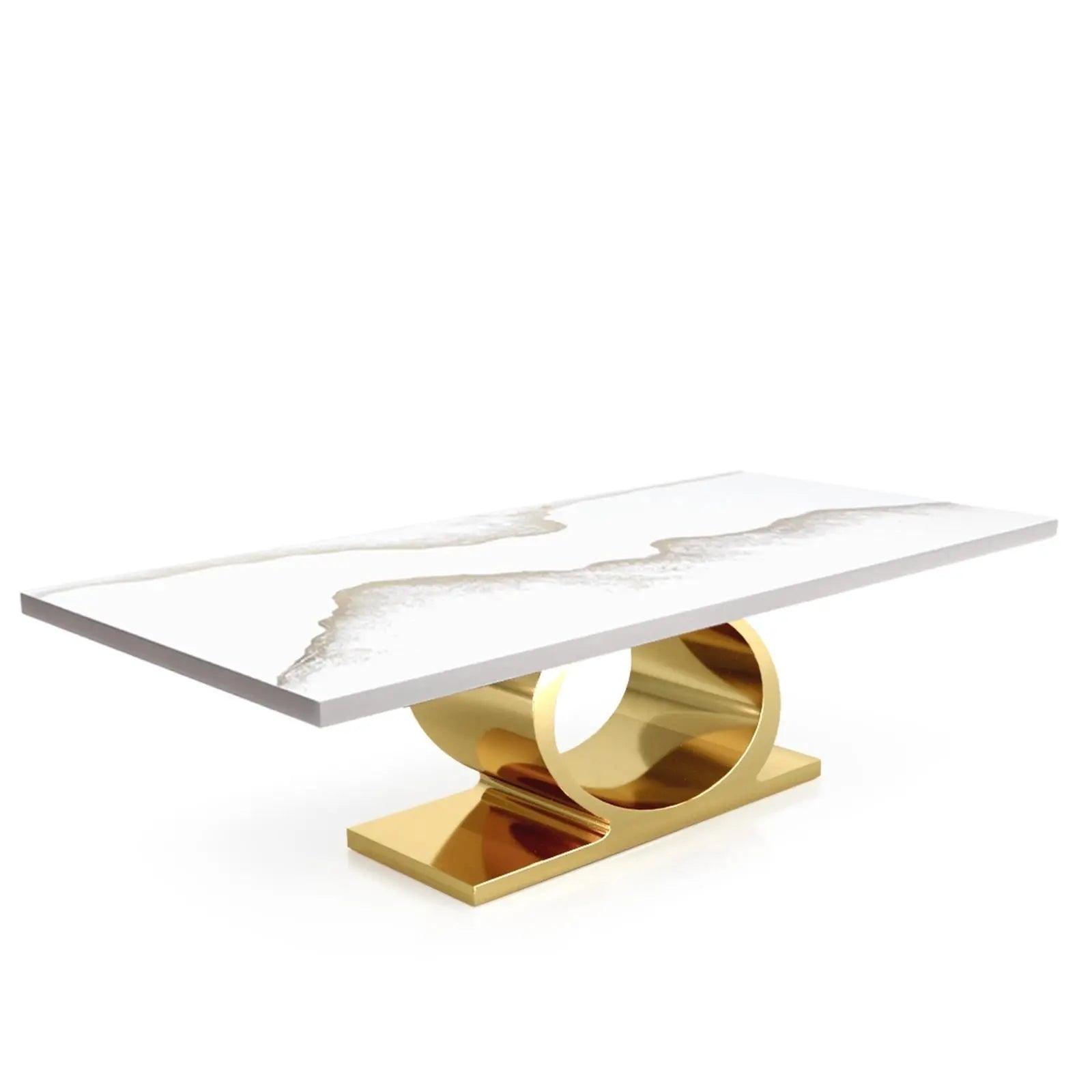 Onyx Titanium Gold Polished Stainless Steel Base White Mountain Large Dining Table