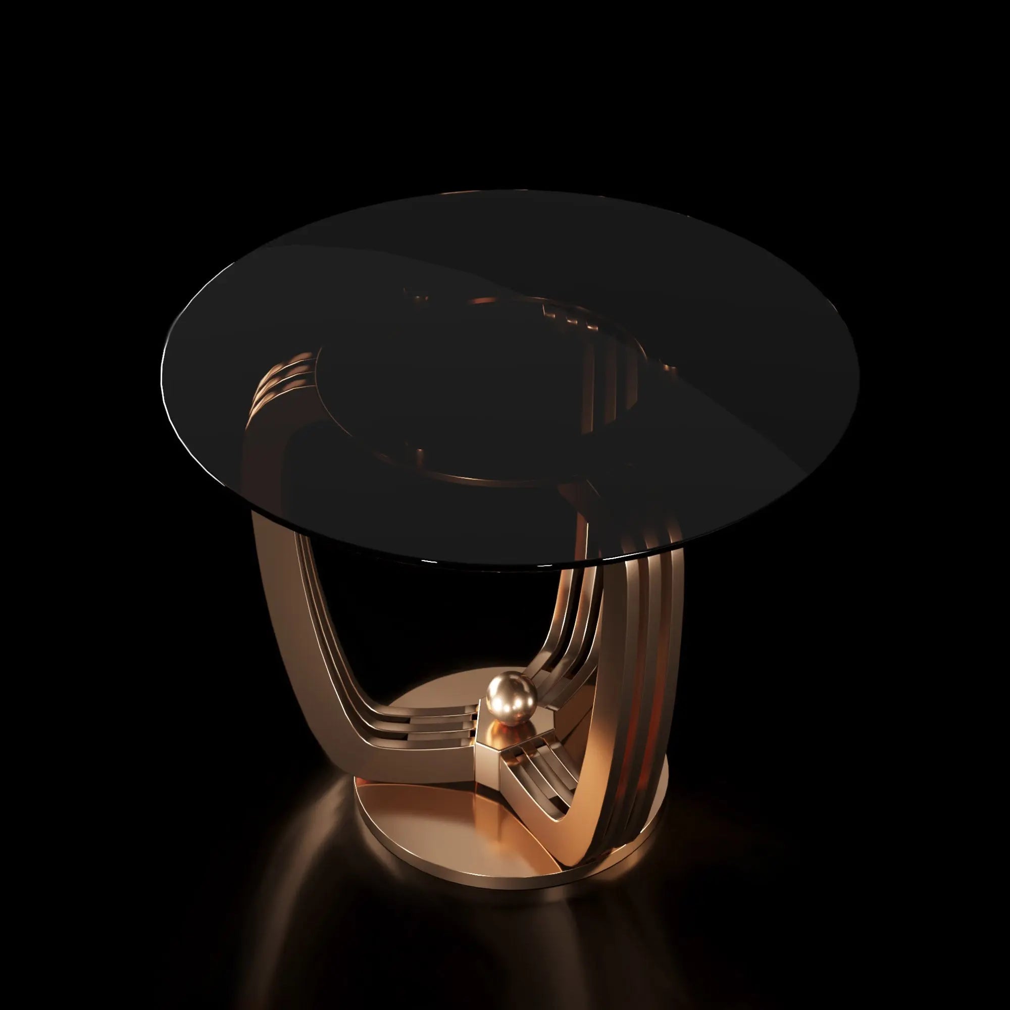 Regency Round Rose Gold Polished Stainless Steel Base Dining Table Roberto Grassie RG