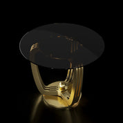 Regency Round Titanium Gold Polished Stainless Steel Base Dining Table Roberto Grassie RG